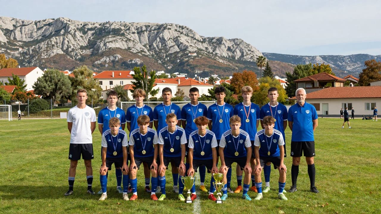 Mladi nogometaši s peharima na turniru