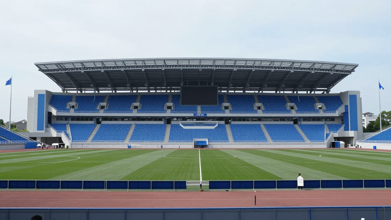 Stadion s plavim zastavama i navijačima