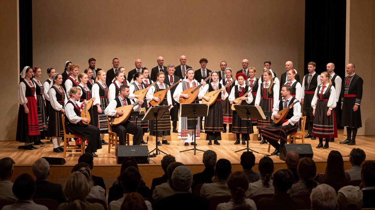Tamburaš ensemble and klapa on the stage of the People's House