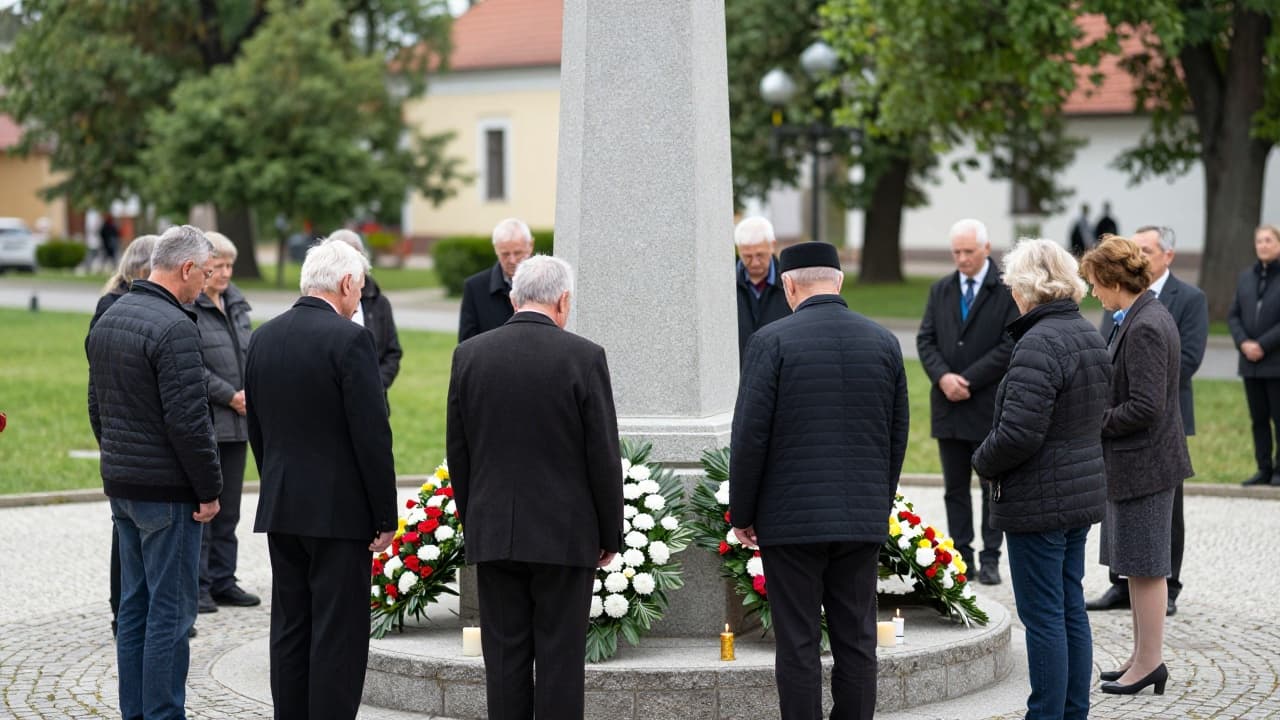 Laying flowers and lighting candles at the memorial