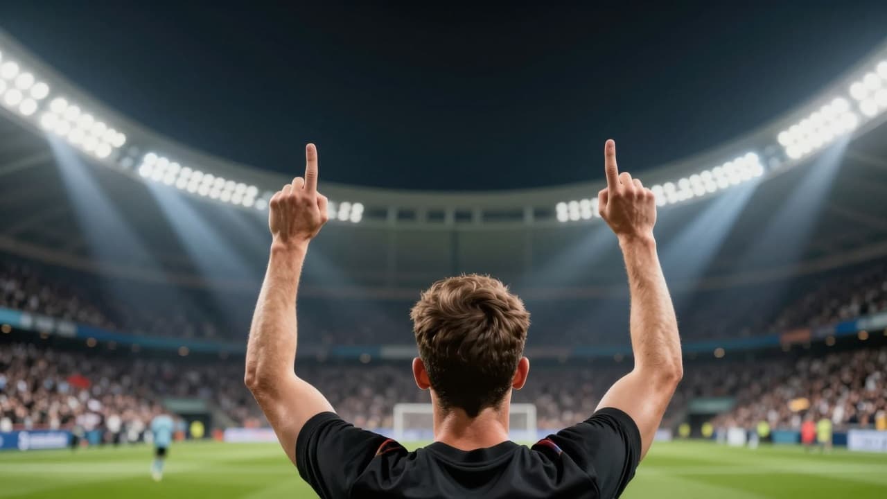 Slavlje igrača na noćnom nogometnom stadionu