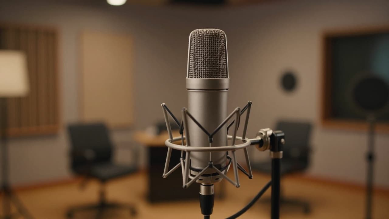 Microphone on a stand in an empty studio