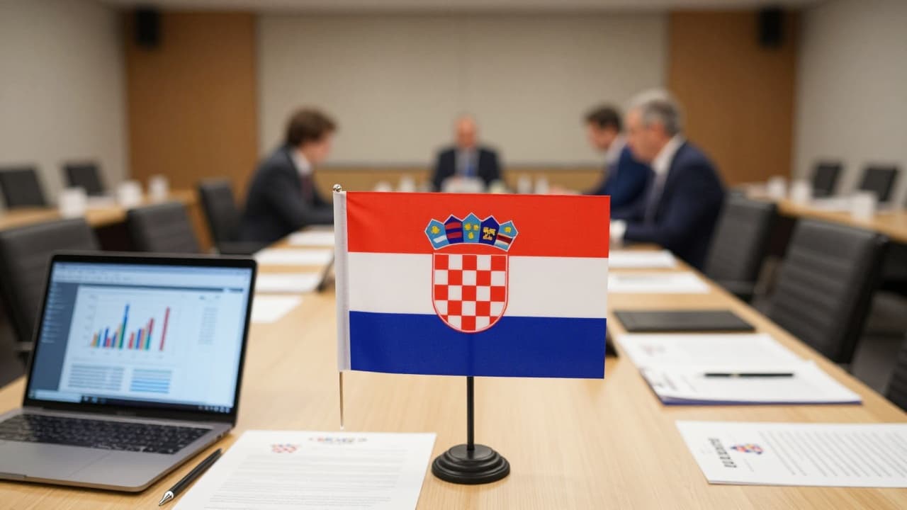Sala za sastanke s dokumentima i zastavom Hrvatske