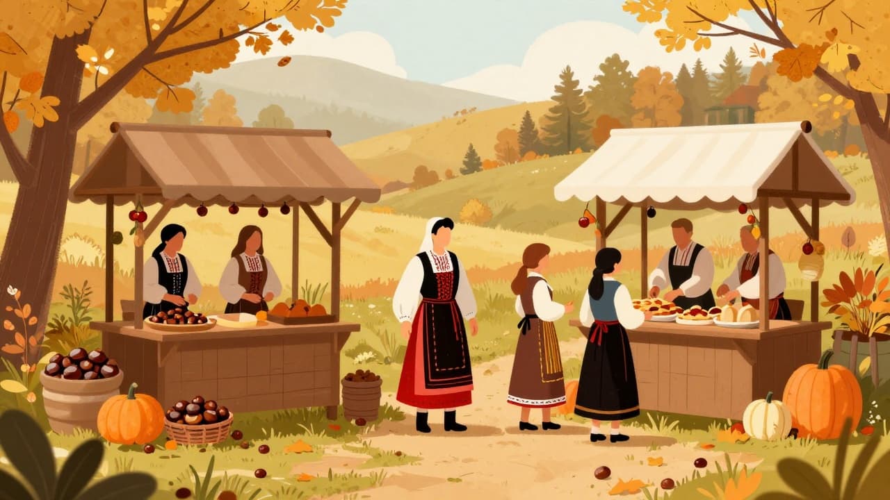 Jesenski prizor s tradicionalnim motivima
