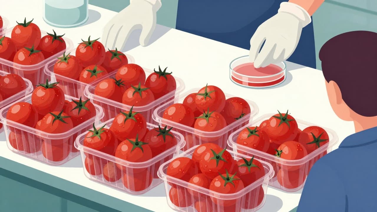 Red tomatoes in a plastic container