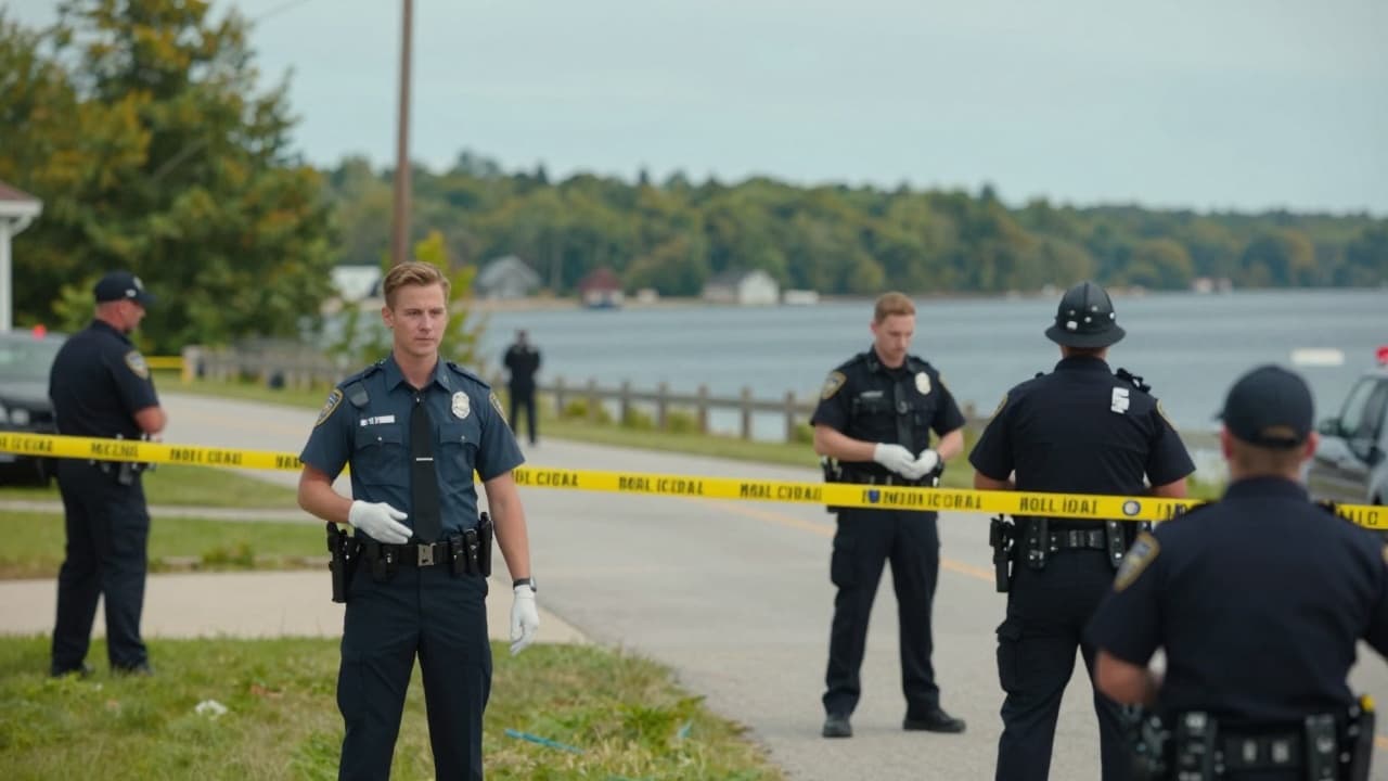 Police officers collect evidence at the scene of the incident
