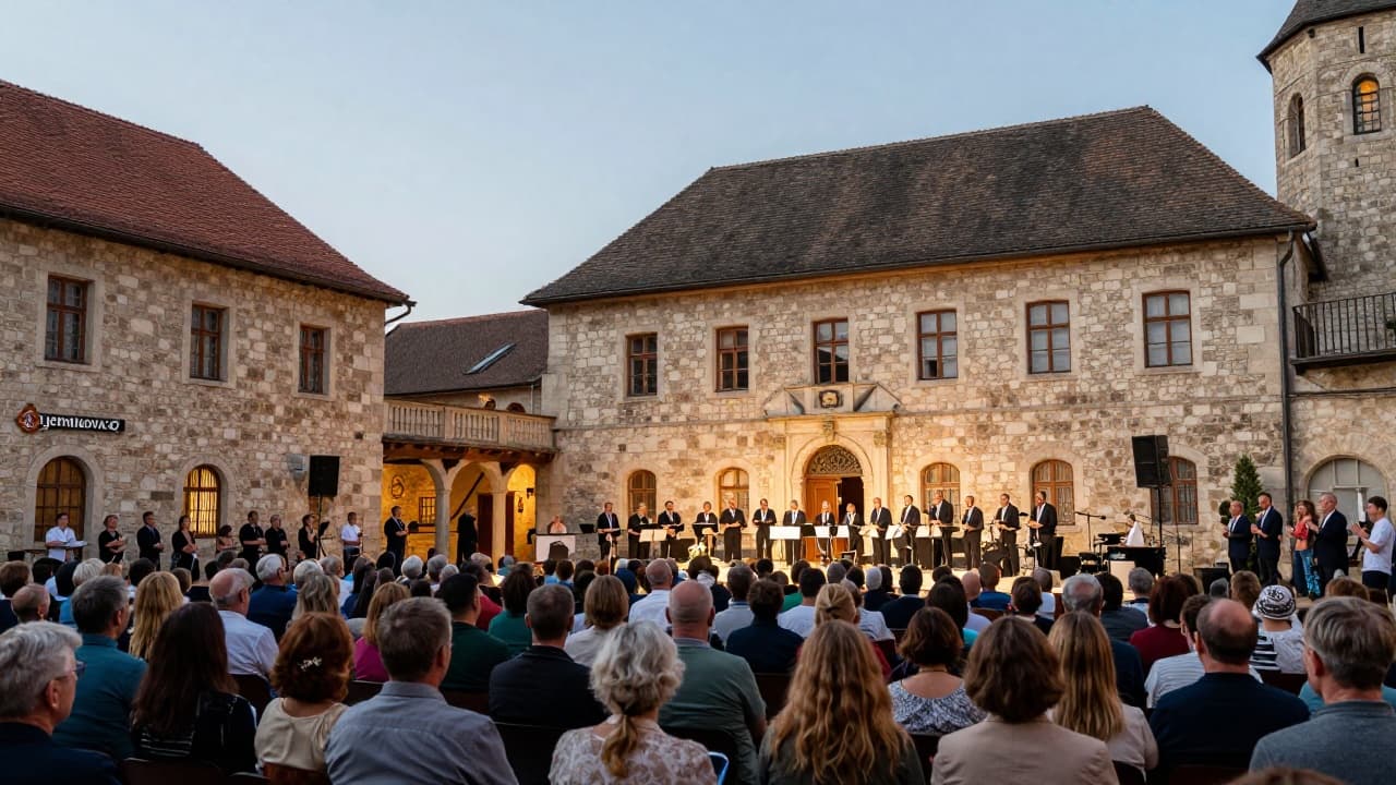 Image of a historic building and audience