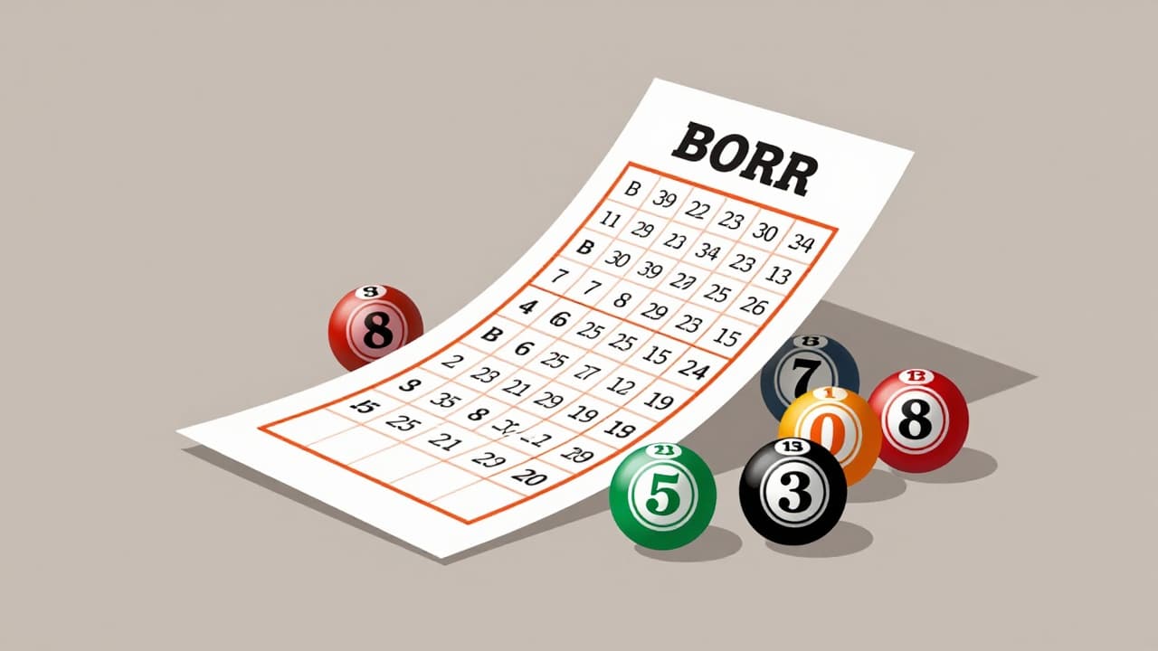 Lottery card and balls on a neutral background