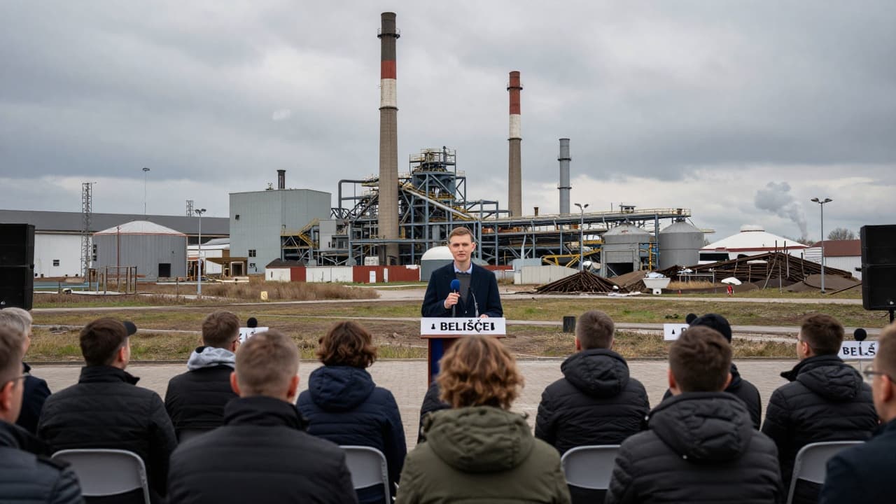 Protesters in front of the industrial waste facility
