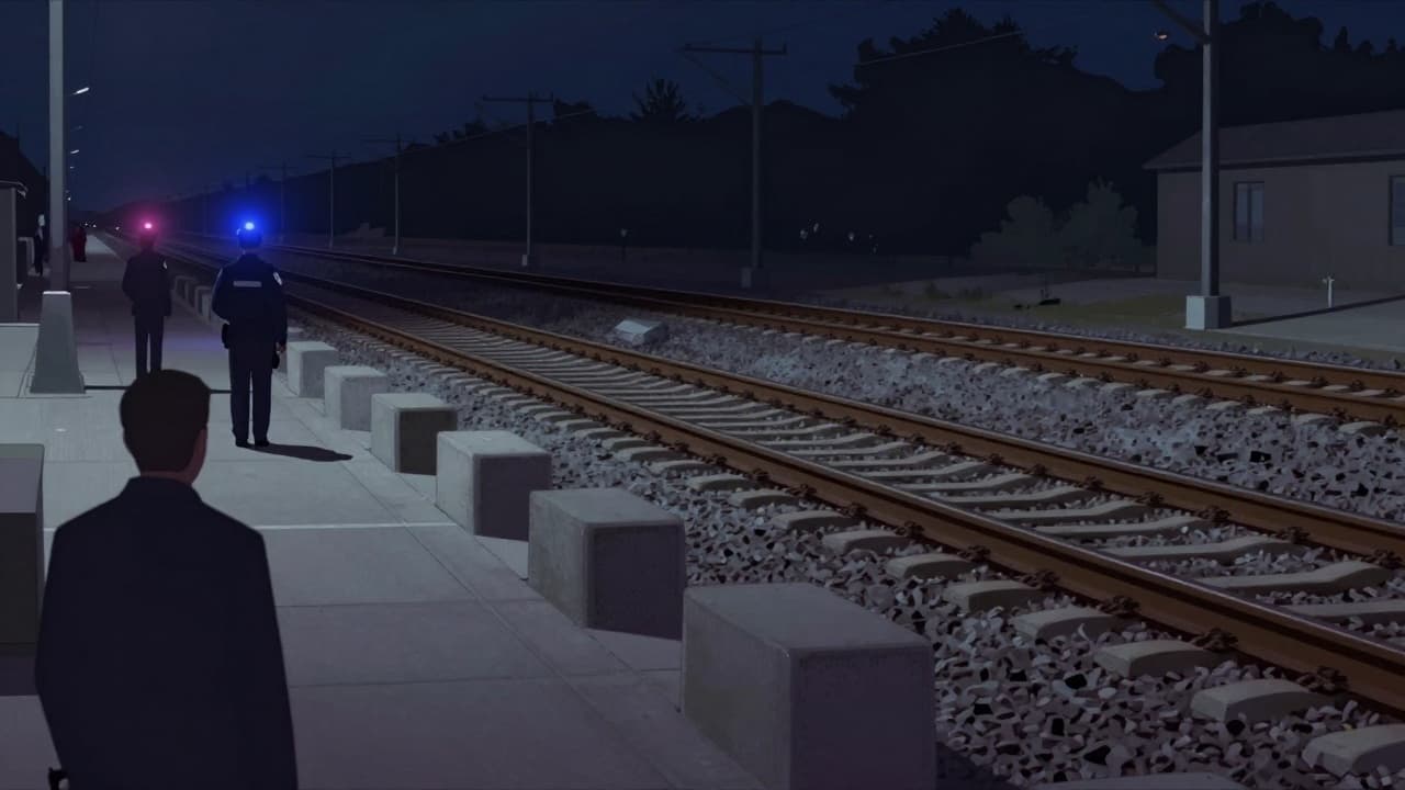 A shadowy scene by the tracks