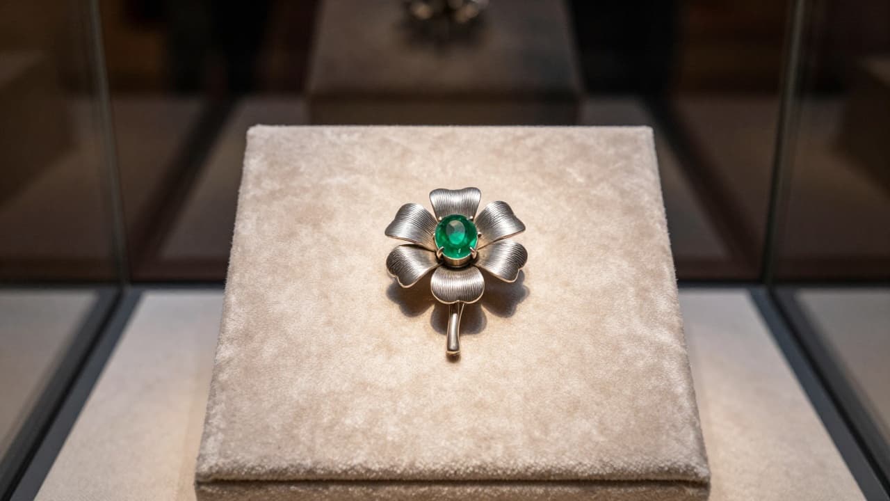 Silver flower on a velvet cushion