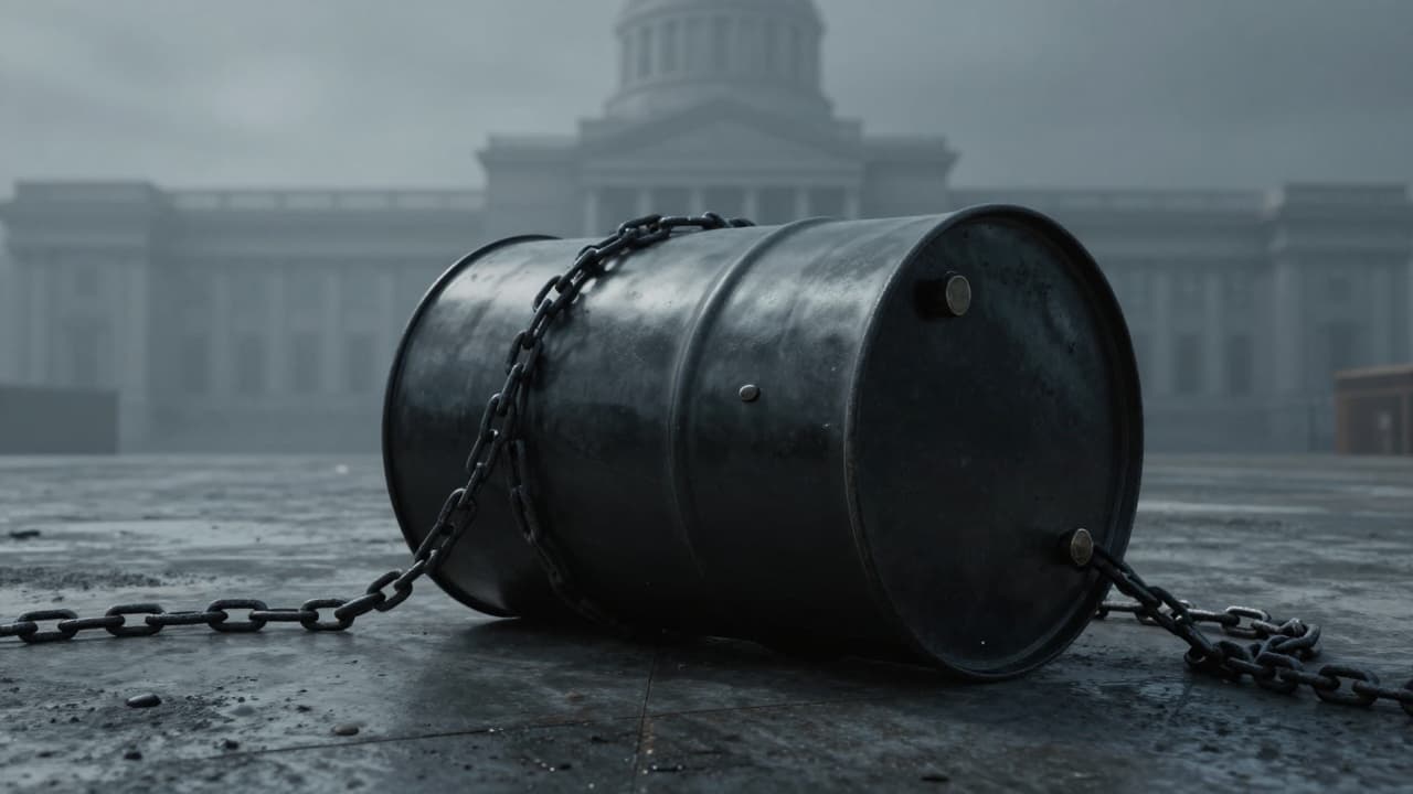 Closed steel chain around black barrel