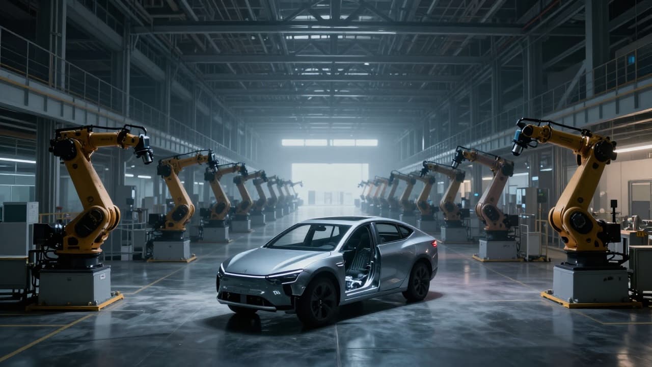 Prazna tvornica automobila u sumrak