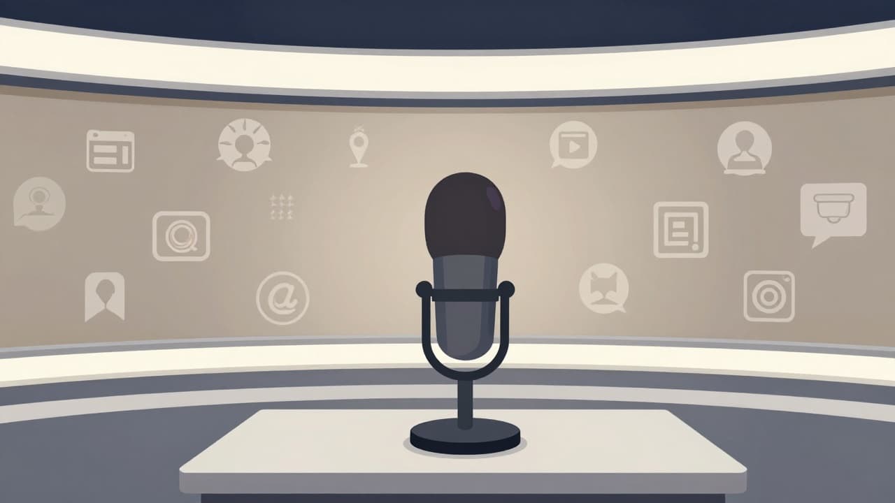 Studio microphone against a social media background