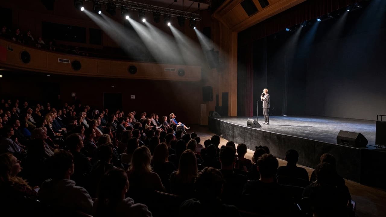 Audience in silence at the stage