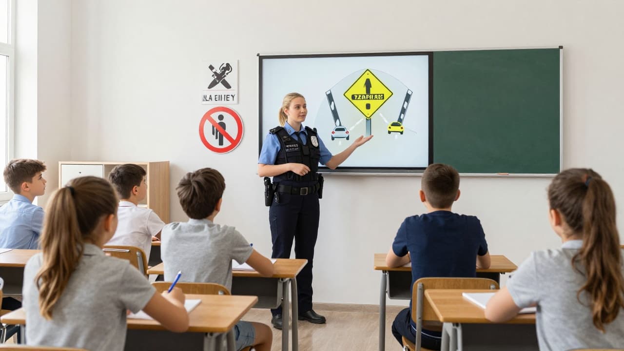 Road safety lecture in a classroom