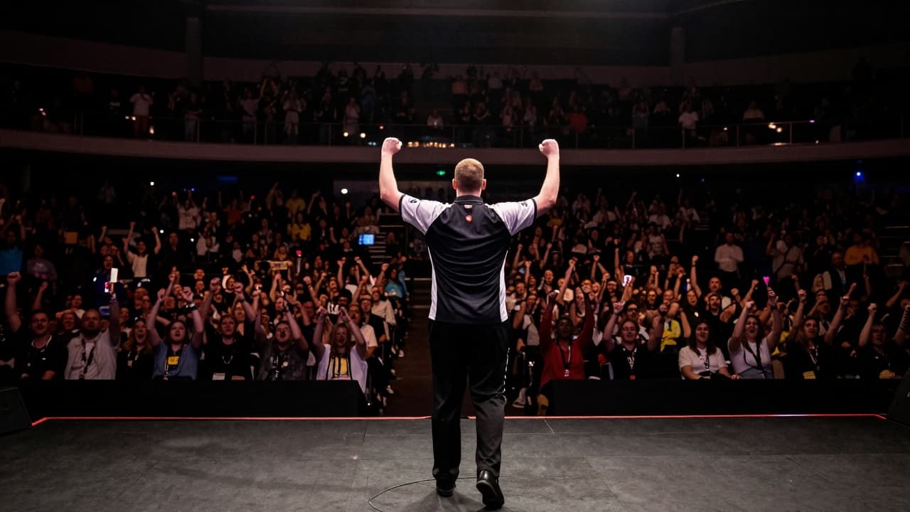 Darts player celebrates victory on the big stage