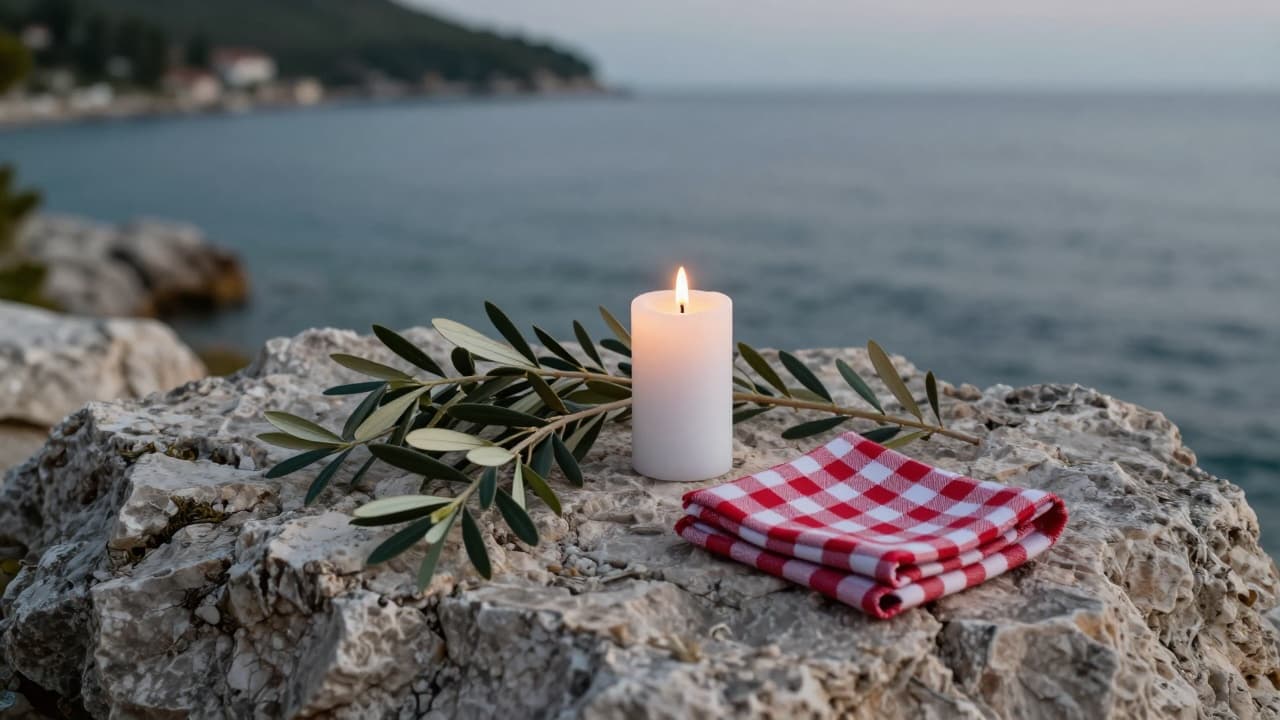 White candle on stones