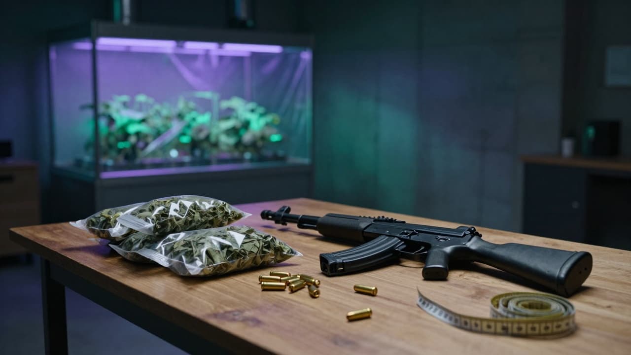 Zaplijenjena droga, oružje i streljivo na stolu