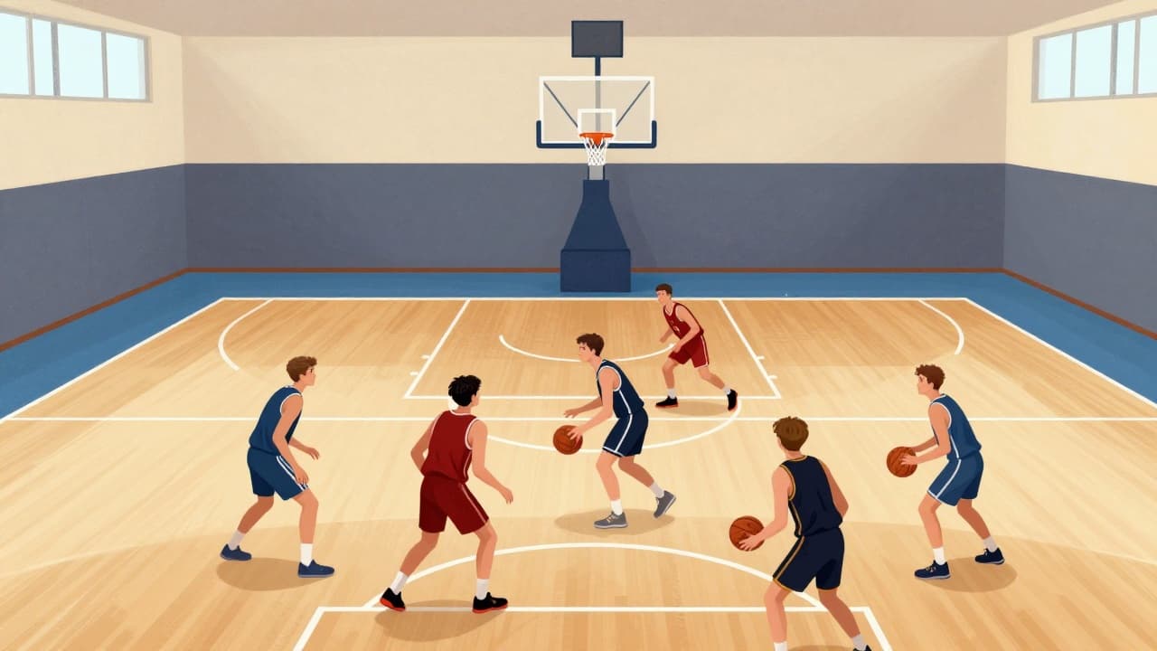 Young basketball players in action in the hall