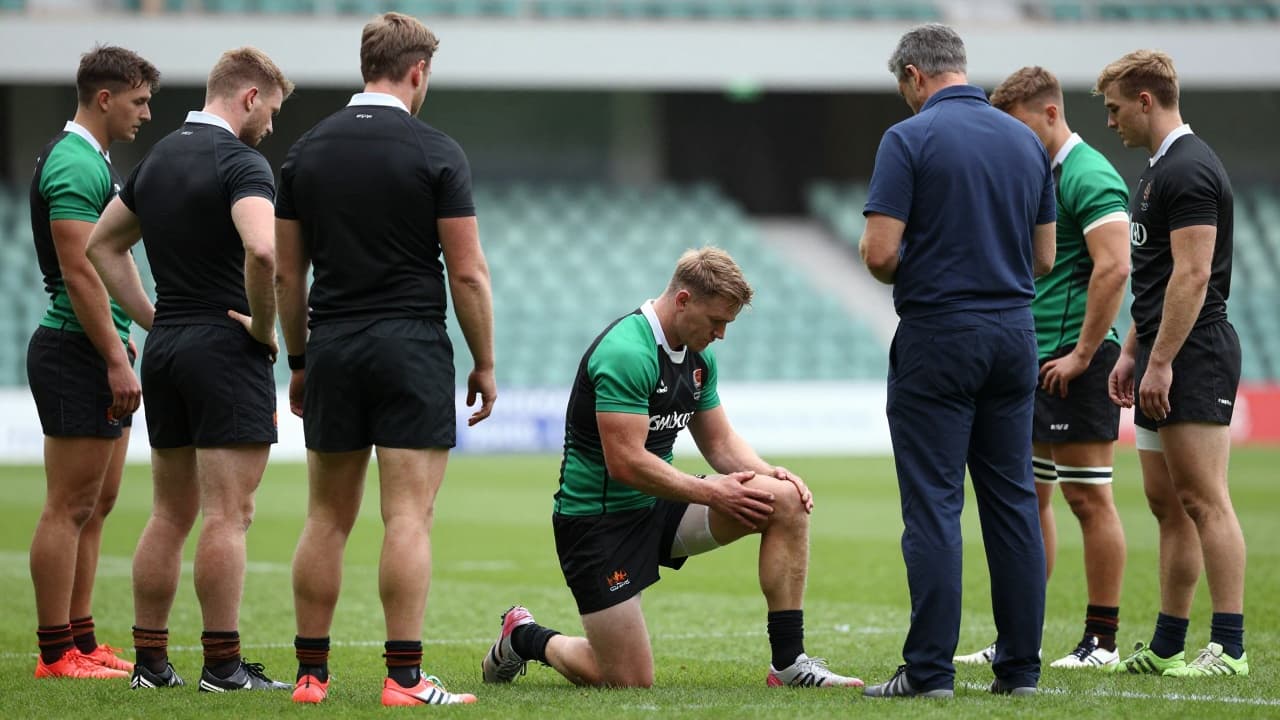 Rugby player on the pitch receiving medical attention