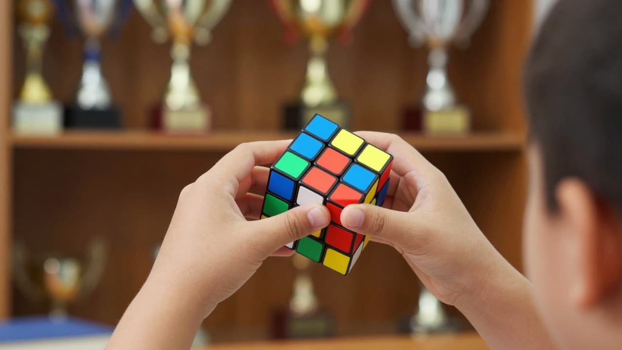 Girl solving a puzzle