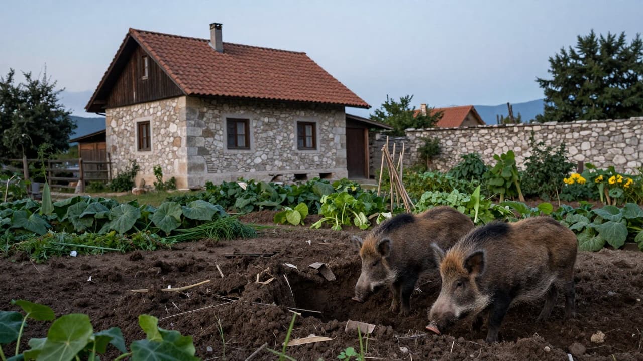 Divlje svinje u dvorištu kuće u Dalmaciji