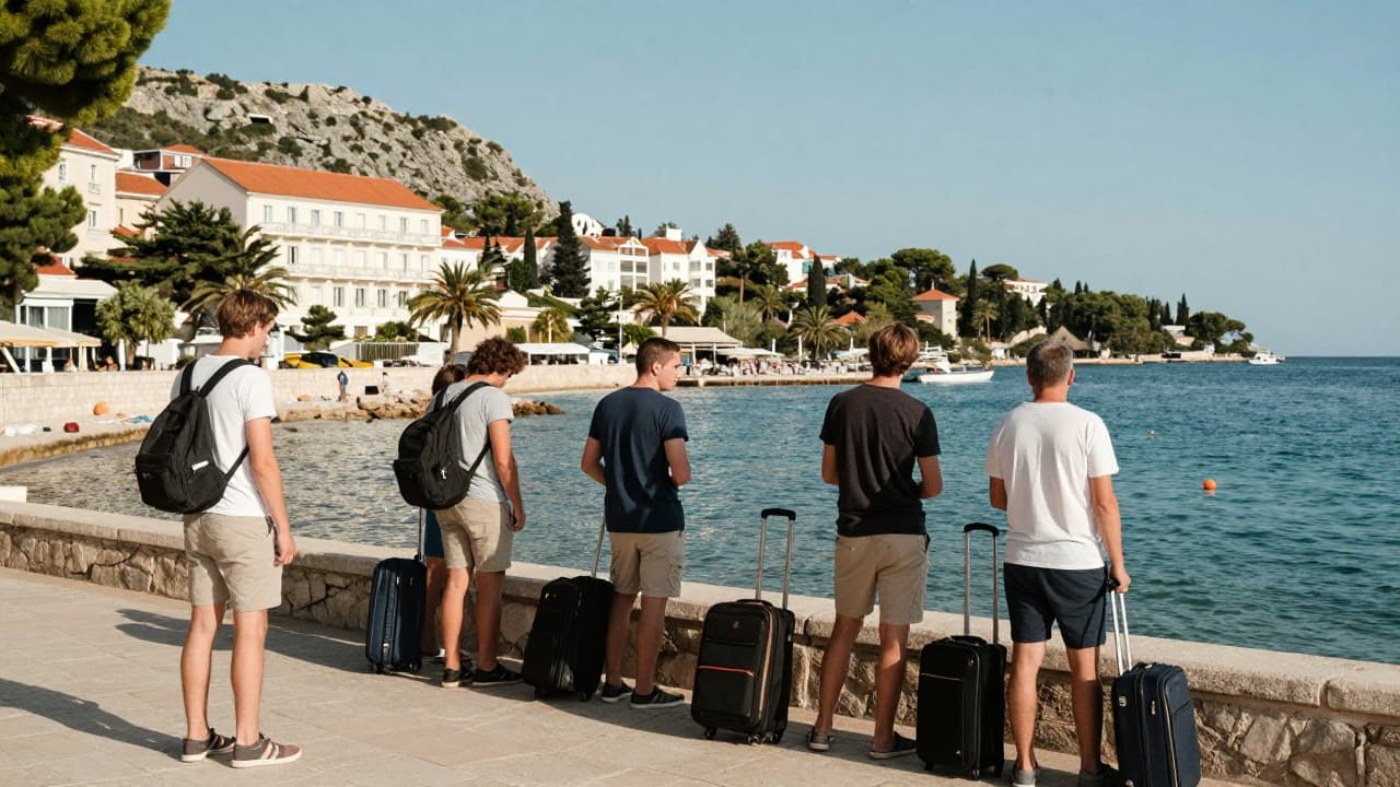 Grupe turista s koferima na jadranskoj obali