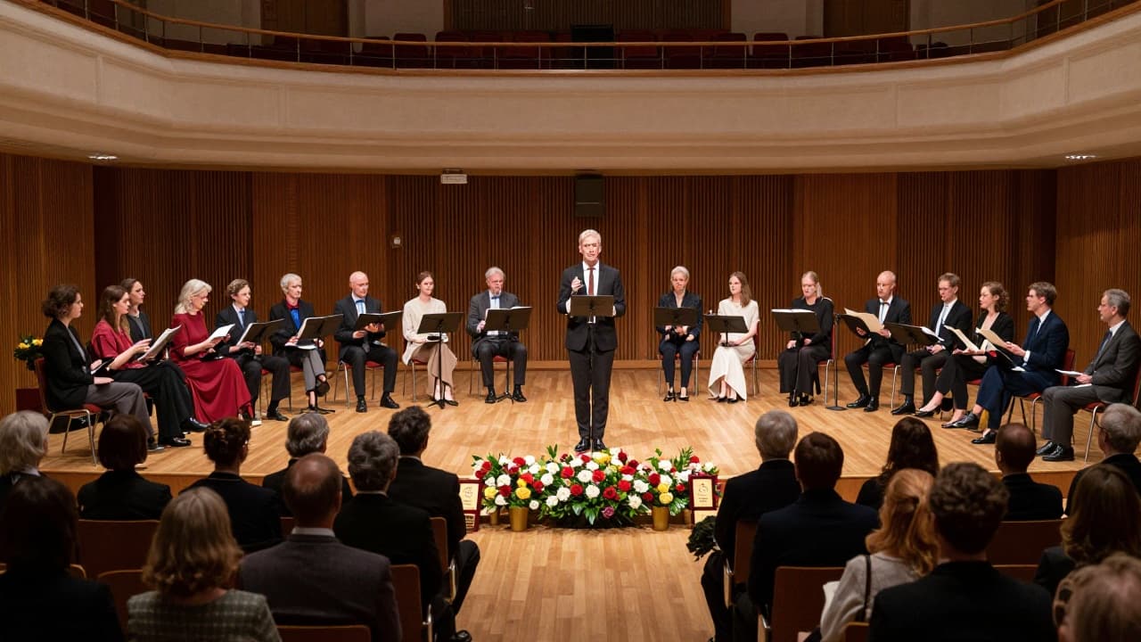 Audience and stage at the solemn recital
