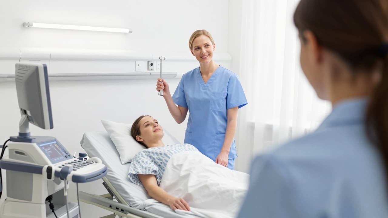 A modern hospital department with an ultrasound machine