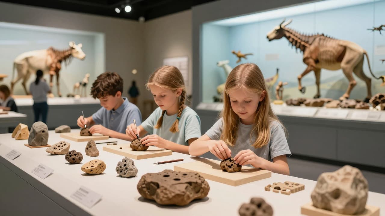 Children create fossil models in the museum