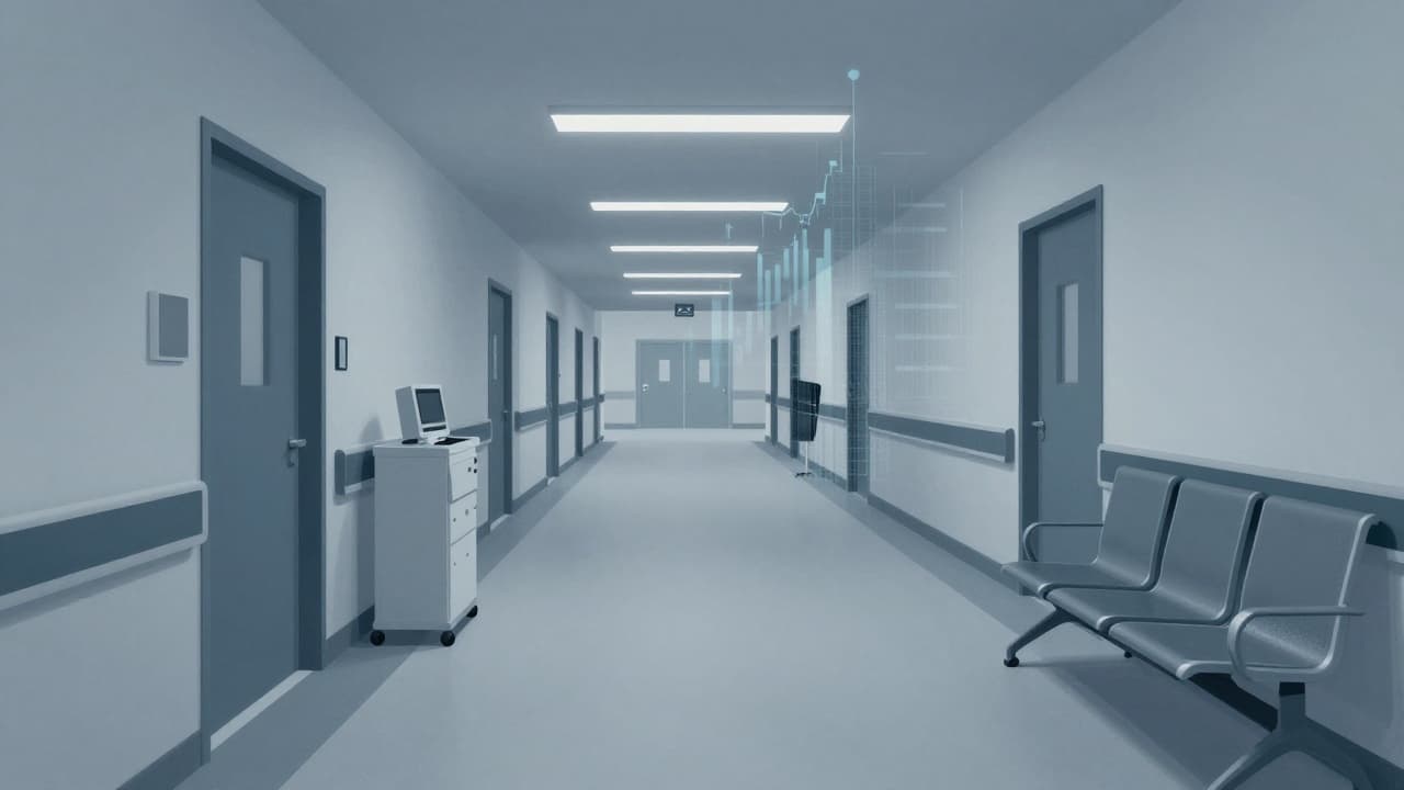 Empty hospital corridor with a graph
