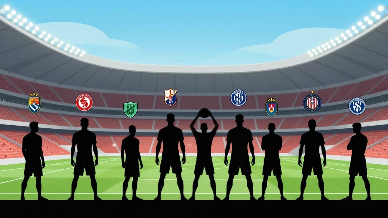 Player silhouettes and clubs on the transfer market