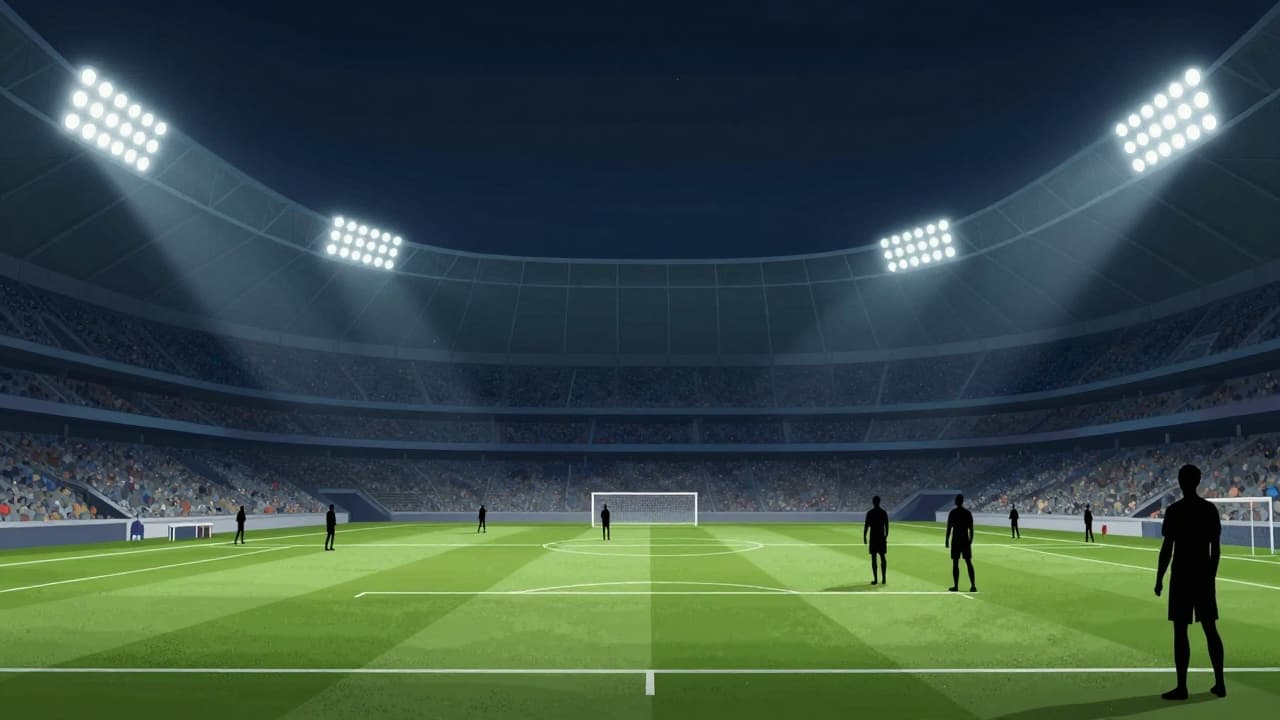 Siluete nogometaša na noćnom stadionu