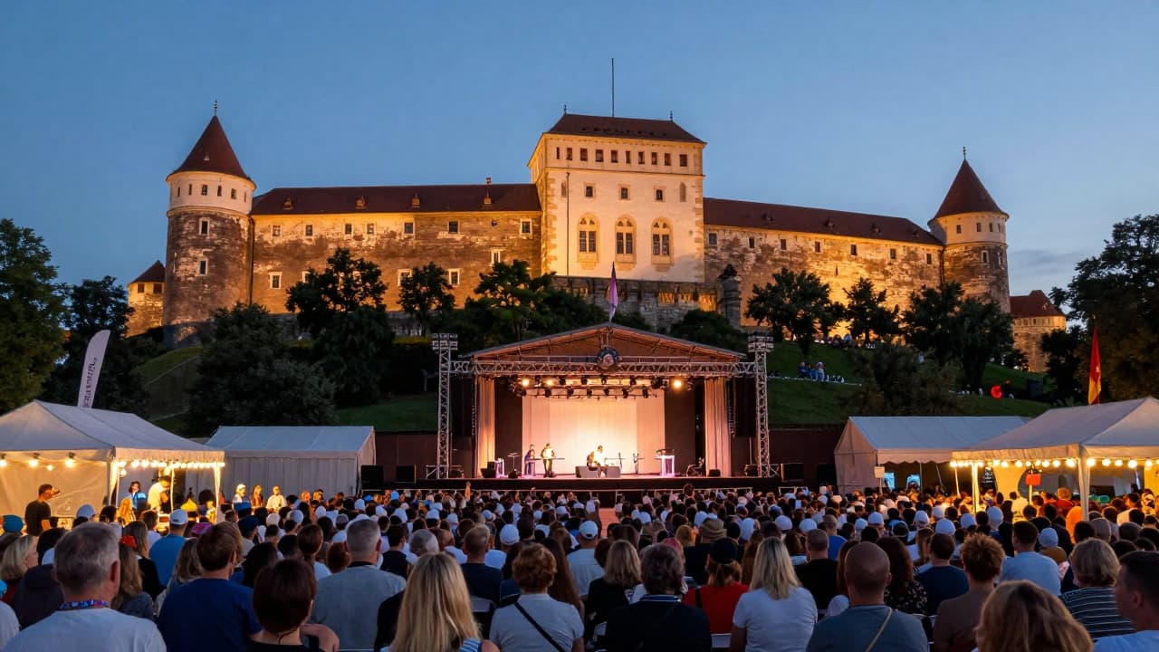 Petrovaradinska Fortress with a stage at dusk