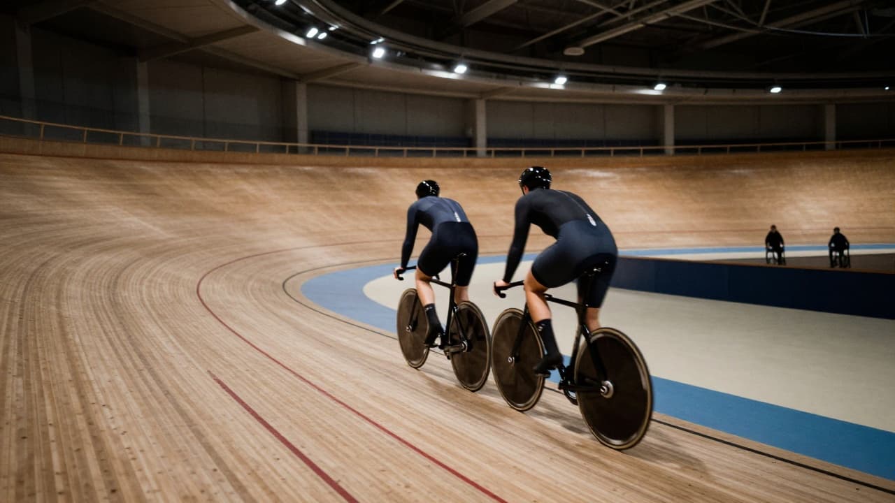 Tandem bicycle on an indoor velodrome