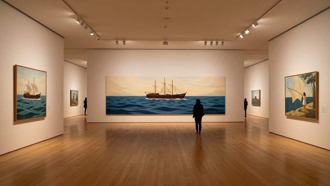 Artistic depiction of sea and people