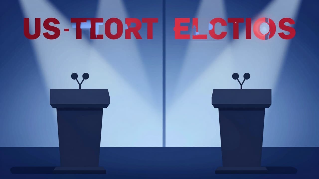 Two empty podiums under lights