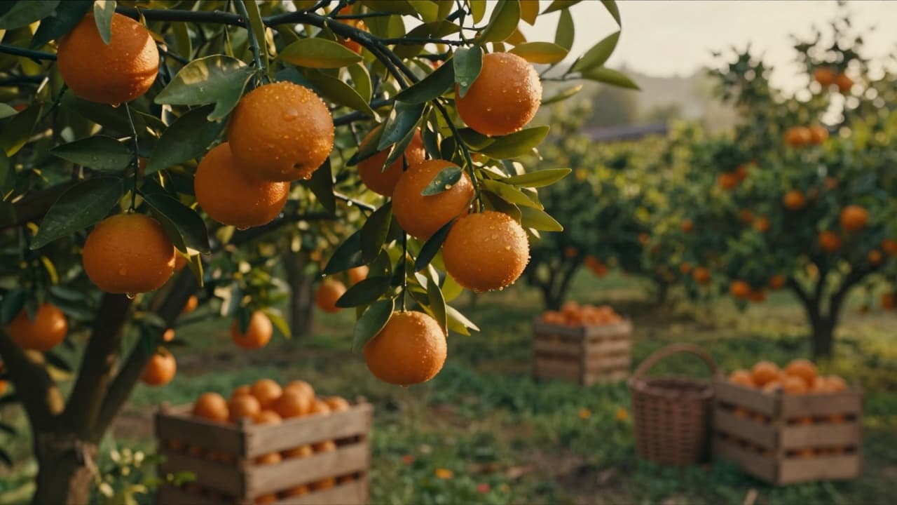 Ripe mandarin fruit on a branch