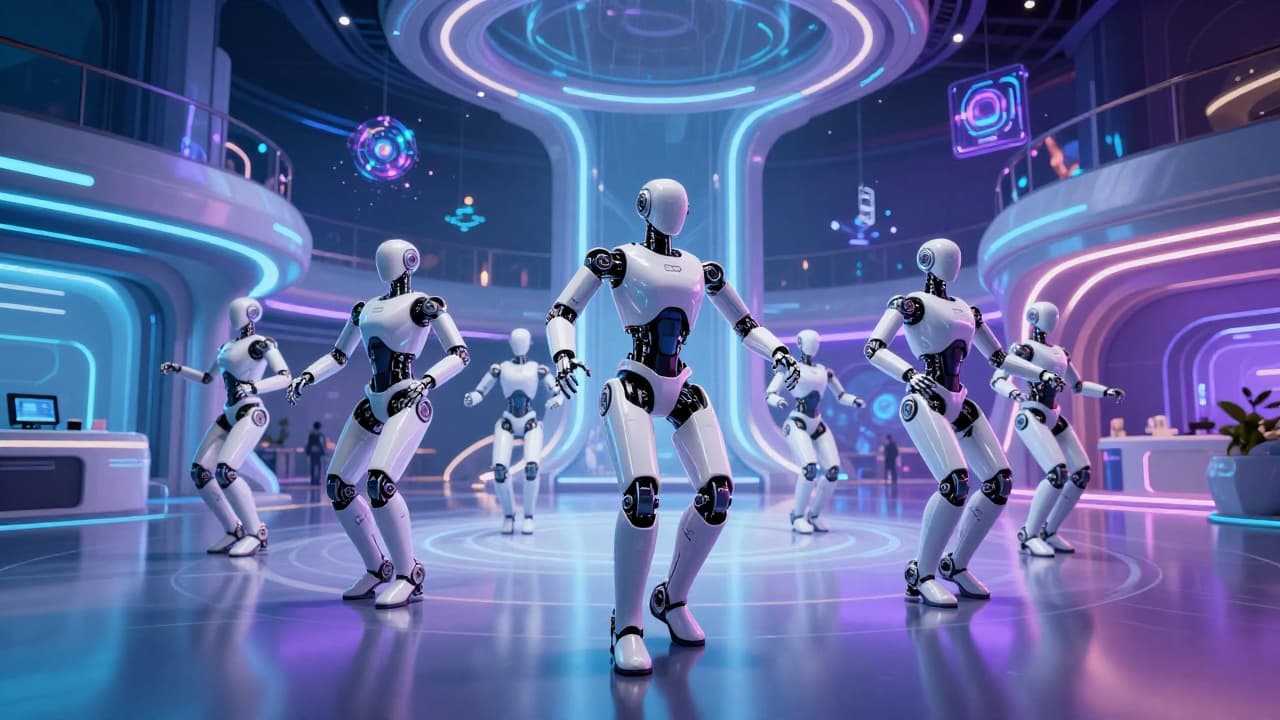 Roboti plešu u futurističkom ambijentu