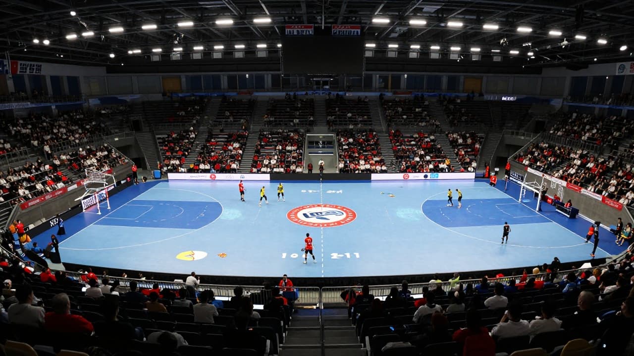 Handball match in the sports hall