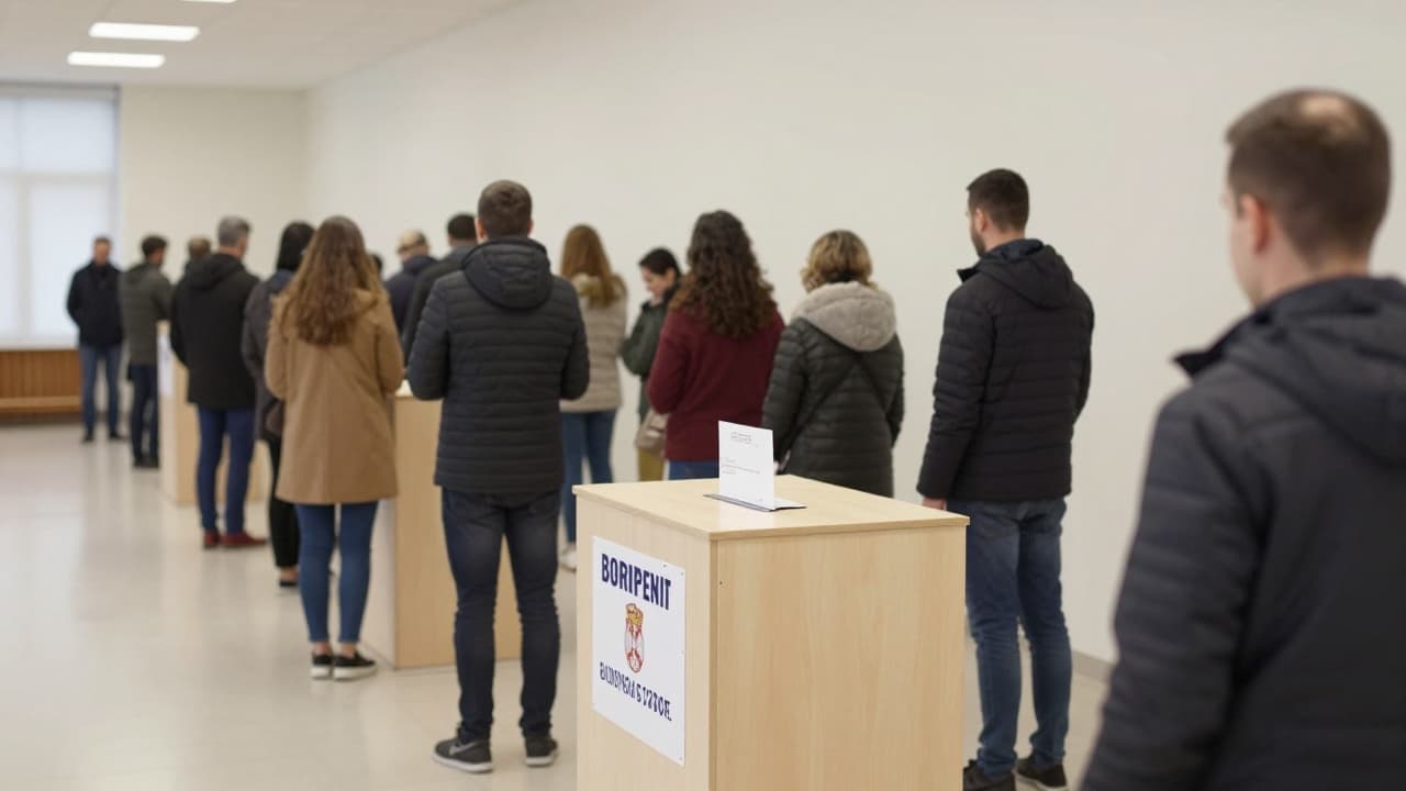 Voters queue outside a polling station