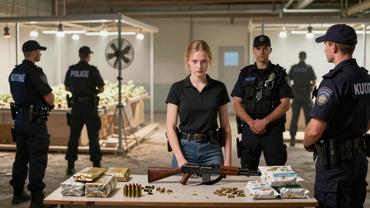 Seized marijuana and weapons on a table