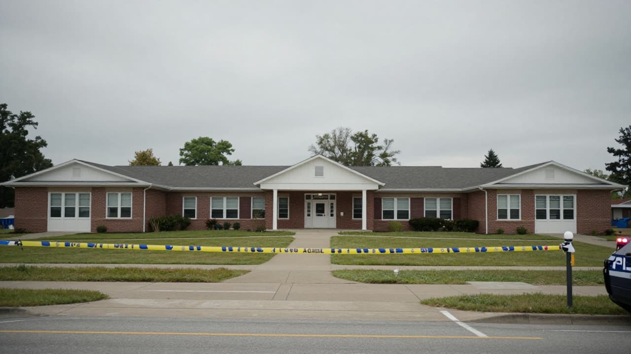 The school with police tape and lights