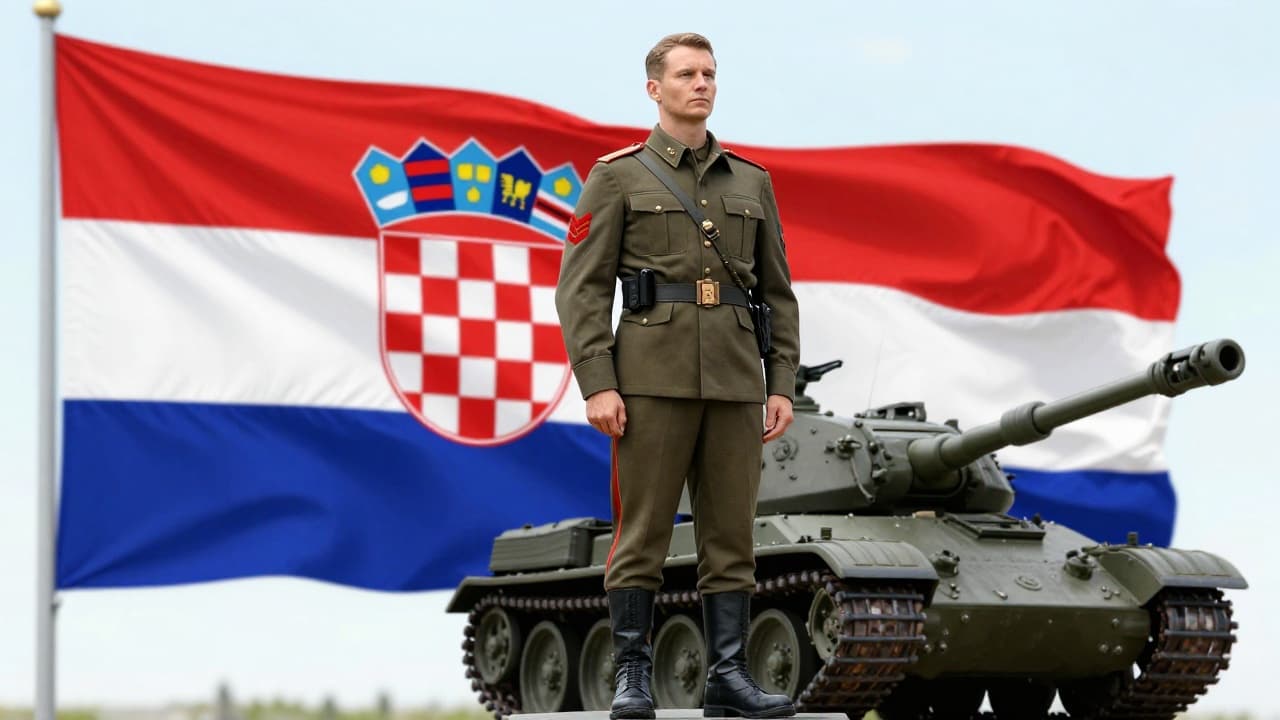 Monument with Croatian flag