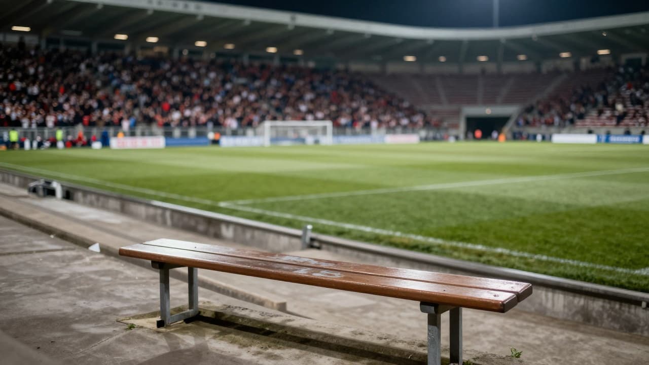 Prazna klupa na noćnom nogometnom stadionu