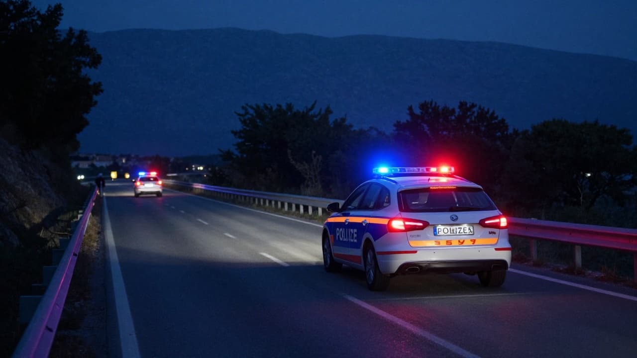 Policijski automobil na noćnoj cesti