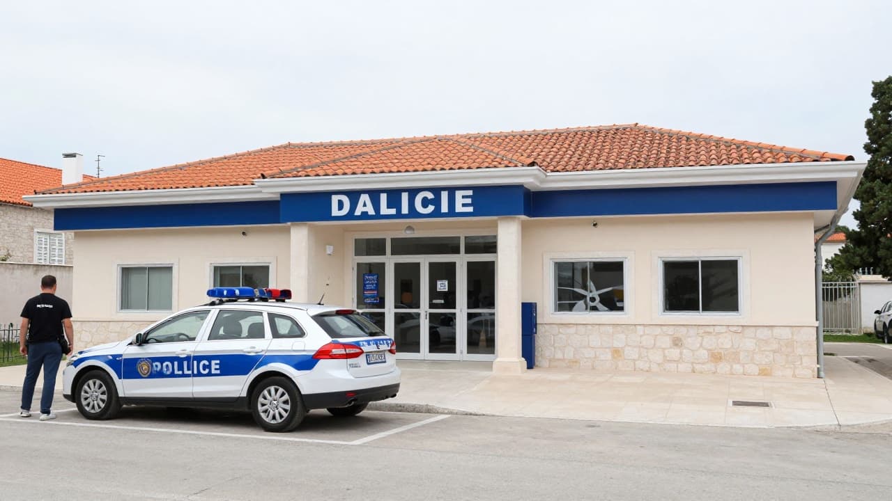 Policajski automobil ispred zgrade policije