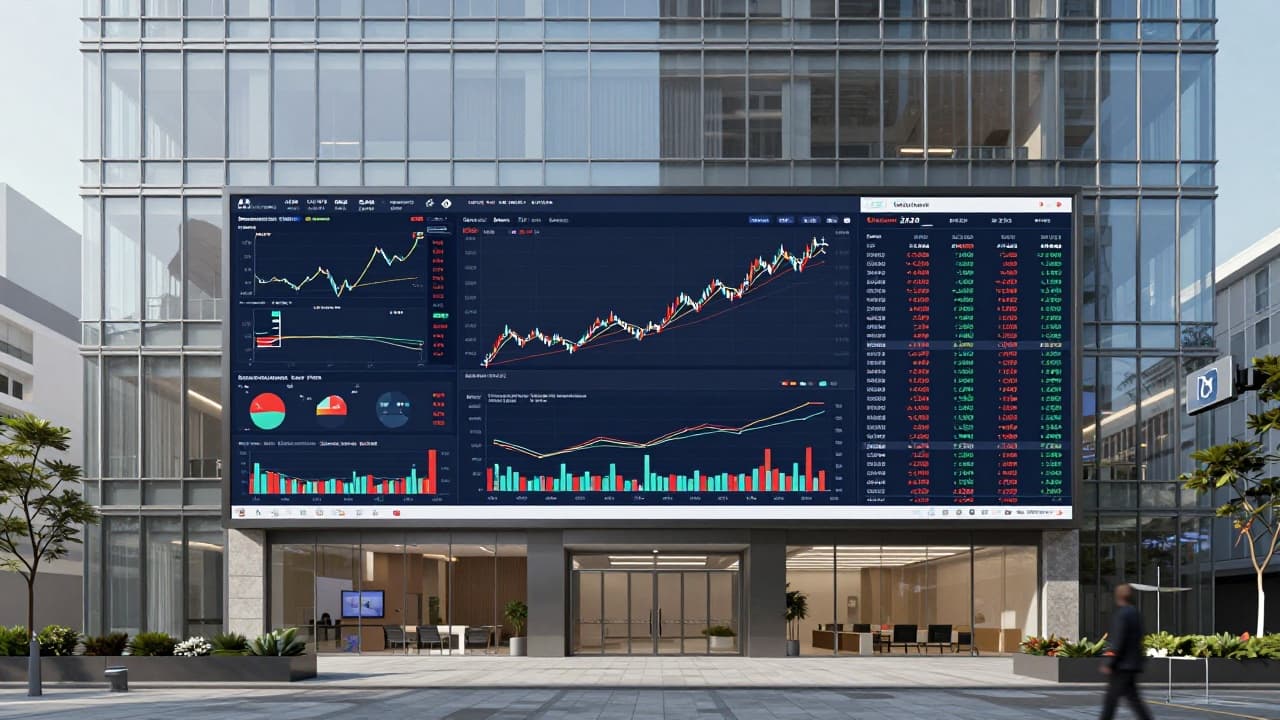 Financial charts and growth on the big screen
