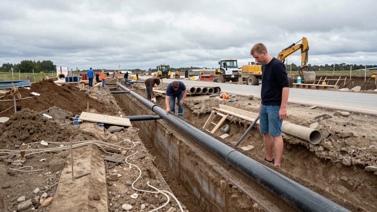 Works on the construction of the sewage network